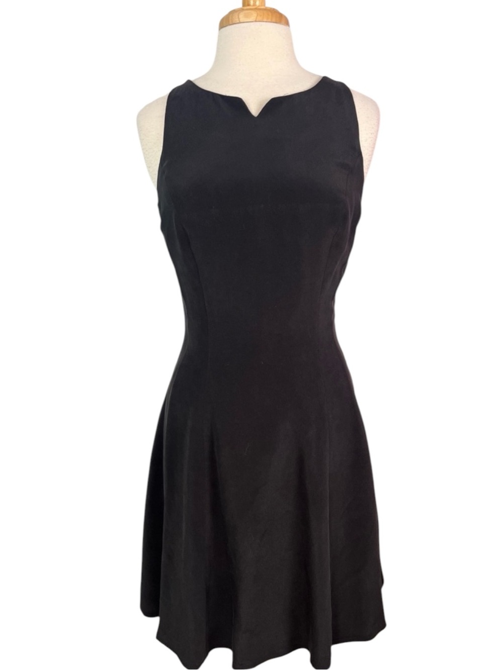 August Silk Little Black Strappy Dress Size 8, 100% Silk Fit Flare Classic LBD